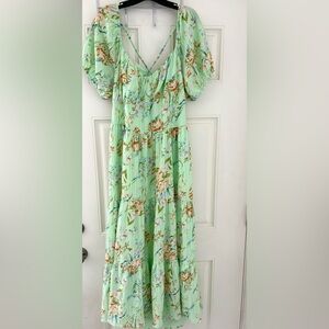 Beautiful Floral Green Maxi Dress XXL